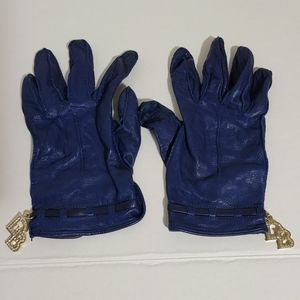 Dooney Bourke DB Soft Leather Gloves Dark Blue Sz Small